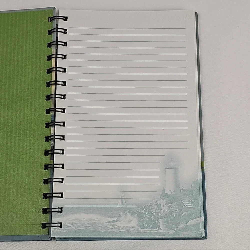 Vintage Lighthouse Spiral Bound Journal Notebook Coastal Nautical Sailboat